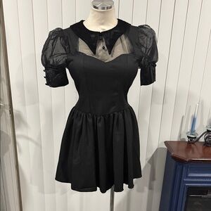 Goth Black Dress with Sheer Sleeves